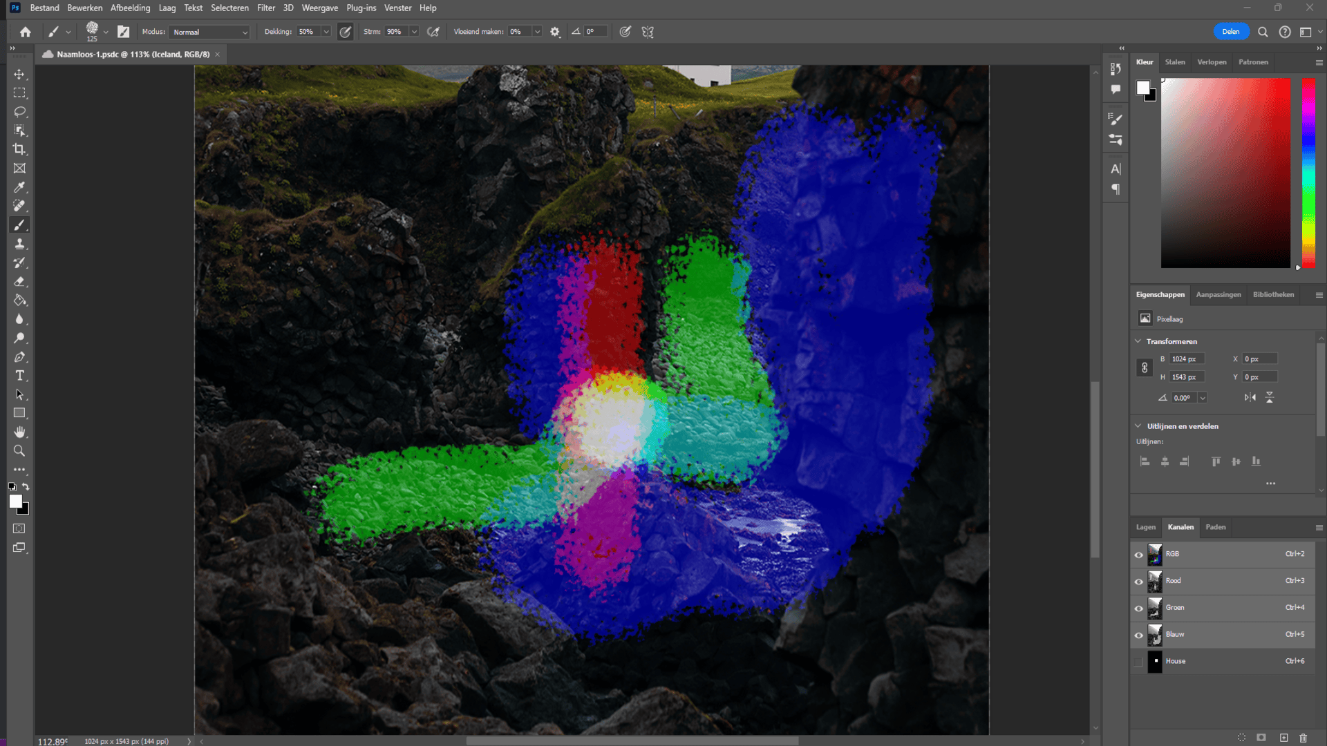 Illustration of RGB blending with directional arrows